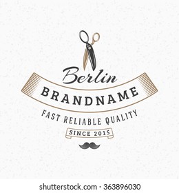 Barber Scissors. Vintage Retro Design Elements for Logotype, Insignia, Badge, Label. Business Sign Template. Textured Background