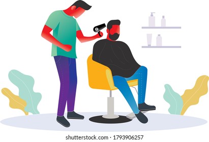 Barber serving a client drying hair