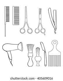Barber Set of Vector Barber Shop Elements and Shave Shop Icons Illustration  hairdresser