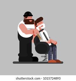 Barber shaves clients beard