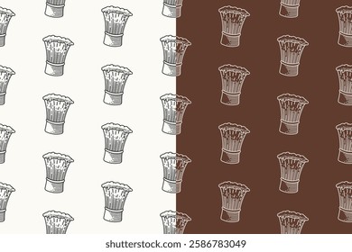 barber shaving brush with foam doodle seamless pattern on brown white background set. barber brush kit with cream engraving pattern background. retro brush shaver background for barbershop merchandise