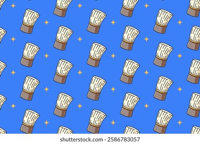 barber shaving brush with star colorful seamless pattern on blue background set. doodle barber comb with light illustration pattern background. barber scrub background for barbershop merchandise