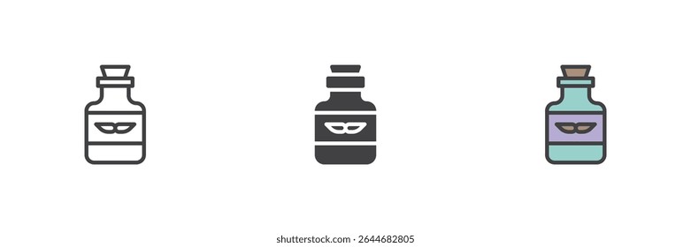 Barber shaving cream container icon pack with pump cap and tube design. Shown in outline, solid glyph, and colorful filled outline icon styles. Vector barber icon symbol.