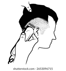 Barbeiro está depilando cabelo vetor ilustração. Logotipo Barber	