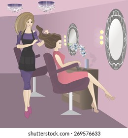 Barber shears Woman. beauty salon