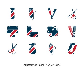 barber shop accessories tools cosmetics icons set vector illustration