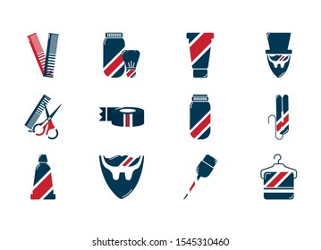 barber shop accessories tools cosmetics icons set vector illustration