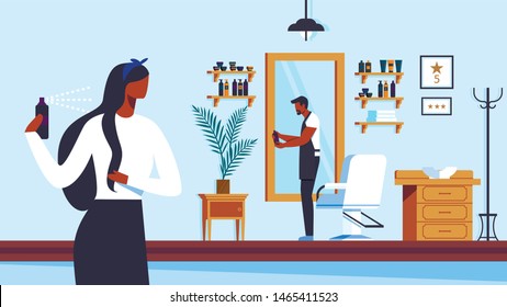 Barber Shop Advertisement, Special Attention Hair. Here you Can Refresh, Cure Hair. Thicken, Bring Beautiful Hairstyle. Best Specialists Provide Quality Service. Vector Illustration.