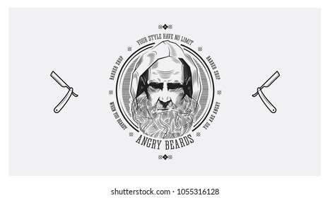 Barber Shop Angry Beardy Naming Identity Logo