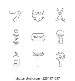 Barber shop artistic style continuous line icons. Editable stroke.