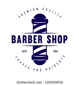 Barber shop badge. Barbers hand lettering. Design elements for logo, labels, emblems. Vector vintage illustration. Isolated on white background.