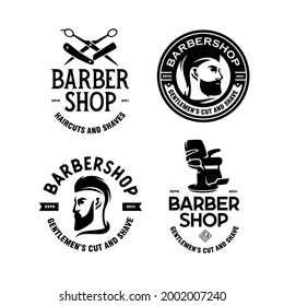 Bandas de barbería, etiquetas, emblemas. Colección de plantillas de logotipo de Barbershop. Ilustración vectorial.