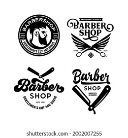 Barber shop badges, labels, emblems set. Barbershop logo template collection. Vector vintage illustration.