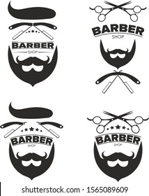 Barber shop badges set. Barbers hand lettering. Design elements collection for logo, labels, emblems. Vector vintage illustration