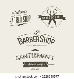 Barber shop badges set. Barbers hand lettering. Design elements collection for logo, labels, emblems. Vector vintage illustration.