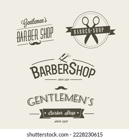 Barber shop badges set. Barbers hand lettering. Design elements collection for logo, labels, emblems. Vector vintage illustration.