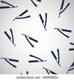 barber shop, blue patter razor  over gray  backdrop
