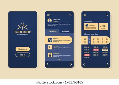 Barber shop booking application interface template for smartphone