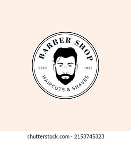Barber shop brand identity, sign, logo template round badge.