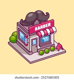 Barber Shop Building Cartoon Vector Icon Illustration. Building Object Icon Concept Isolated Premium Vector. Flat Cartoon Style