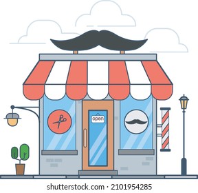 Barber Shop Building. Flat Cartoon Style . vector illustration
