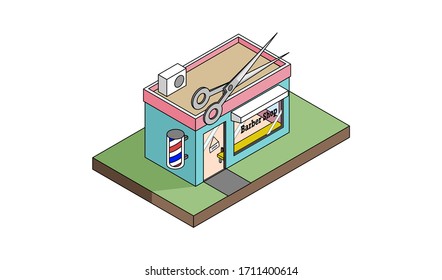 Barber shop building in isometric style