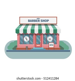 Barber shop building in town. Vector Illustration.