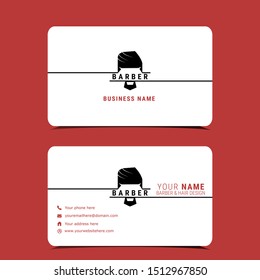 Barber shop business card template with hand drawn vector illustration vintage hipster.