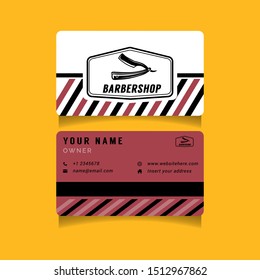 Barber shop business card template with hand drawn vector illustration vintage hipster.