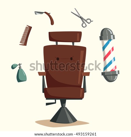 Barber shop. Cartoon vector illustration. Vintage hairstyle. Set of tools