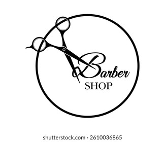 Barber Shop circle logo icon, scissors silhouette symbol saloon tools, vector illustration isolated on white background