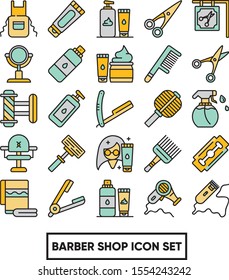 Barber Shop With Color Icon Set