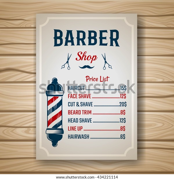 Barber Shop Colored Price Brochure List Stock Vector