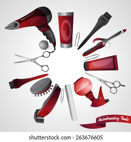 Barber shop concept with hairdresser accessory set isolated vector illustration
