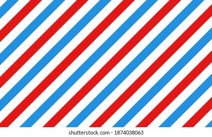 Barber shop concept pattern. Barbershop background. Vector red, white and blue diagonal lines seamless texture.