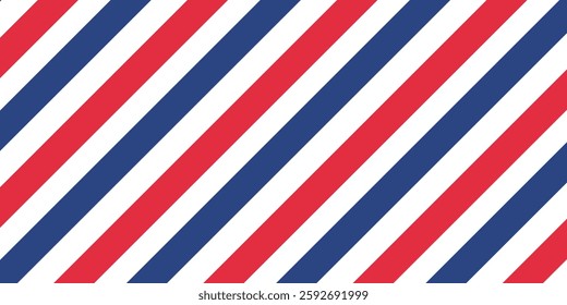 Barber shop concept pattern. Vector red, white and blue diagonal lines seamless texture