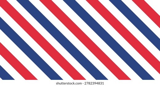 Barber shop concept pattern. Vector red, white and blue diagonal lines seamless texture