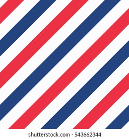 Barber shop concept pattern. Vector red, white and blue diagonal lines seamless texture