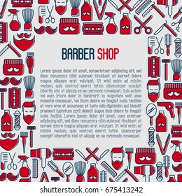Barber shop concept with thin line icons of shaving accessories. Vector illustration for web page, banner, print media.