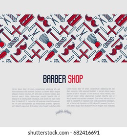 Barber shop concept with thin line icons of shaving accessories. Vector illustration for web page, banner, print media.