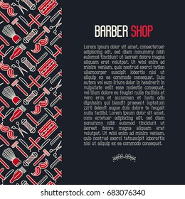 Barber shop concept with thin line icons of shaving accessories. Vector illustration for web page, banner, print media.
