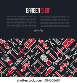 Barber shop concept with thin line icons of shaving accessories. Vector illustration for web page, banner, print media.