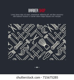 Barber shop concept with thin line icons of shaving accessories. Vector illustration for web page, banner, print media.