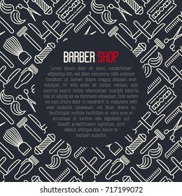 Barber shop concept with thin line icons of shaving accessories and place for text inside. Vector illustration for web page, banner, print media.