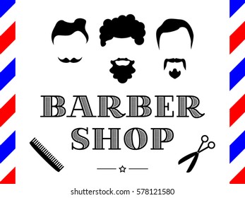 Barber shop elements, beards and mustaches