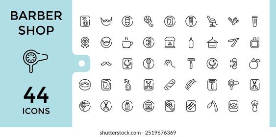 Elementos de peluquería - Trazo editable. Gran Web e icono de interfaz de usuario en un diseño plano. Paquete de iconos de contorno delgado. Ilustración vectorial