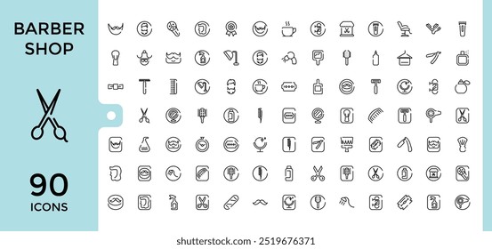 Barber shop elements - Editable stroke. Big web and UI icon set in a flat design. Thin outline icons pack. Vector illustration