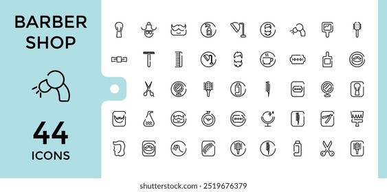 Elementos de peluquería - Trazo editable. Gran Web e icono de interfaz de usuario en un diseño plano. Paquete de iconos de contorno delgado. Ilustración vectorial