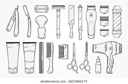 barber shop elements hand drawn vector illustration
