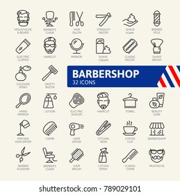 Barber Shop Elements - minimal thin line web icon set. Outline icons collection. Vector illustration.